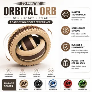 3D Printed Orbital Orb Fidget Toy | Gyroscope Desk Toy | Stress Relief & Sensory Toy | PLA